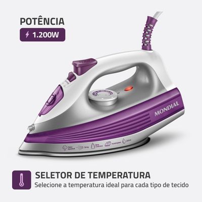 Ferro a Vapor Mondial Branco e Roxo 1200W FVN-01-P 220