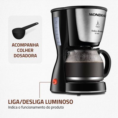 Cafeteira Elétrica Dolce Arome Mondial Preto 800W C-32 32X 110