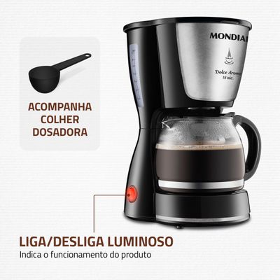 Cafeteira Elétrica Dolce Arome Mondial Preto e Inox 550W C-30 18X 220