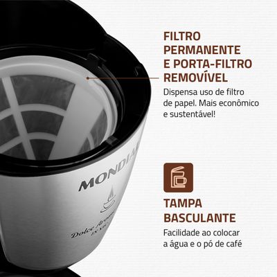 Cafeteira Elétrica Dolce Arome Mondial Preto e Inox 550W C-30 18X 220