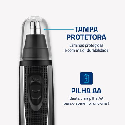 Aparador de Pelos Classic Mondial Preto e Prata 08W Bateria TR-01 Bivolt