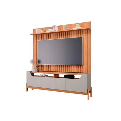 Estante P- Sala Até 70 Pol Moema-maragogi Ripado C- 4 Portas E Pés 180x197cm Off White-nature - Permóbili