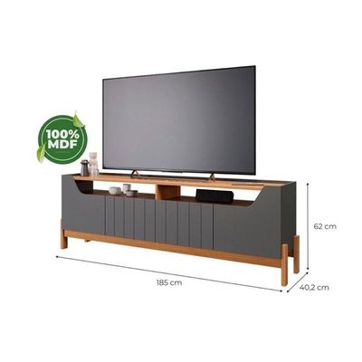 Estante P- Sala Até 70 Pol Moema-maragogi Ripado C- 4 Portas E Pés 180x197cm Off White-nature - Permóbili