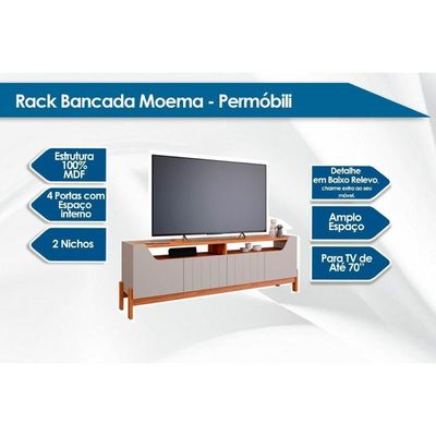 Estante P- Sala Até 70 Pol Moema-maragogi Ripado C- 4 Portas E Pés 180x197cm Off White-nature - Permóbili
