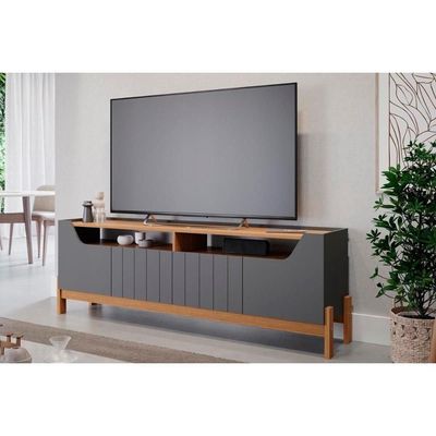 Estante P- Sala Até 70 Pol Moema-maragogi Ripado C- 4 Portas E Pés 180x197cm Off White-nature - Permóbili