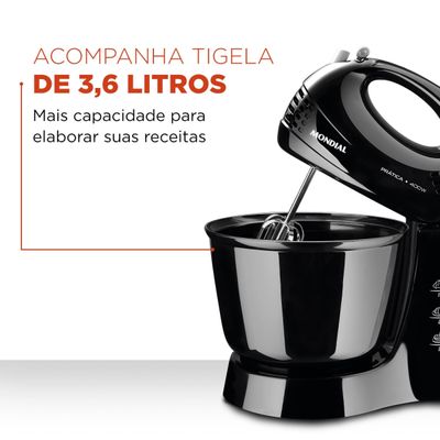 Batedeira de Mesa Mondial Pratica B44B 400W 3 Velocidades Preta 127V 127V