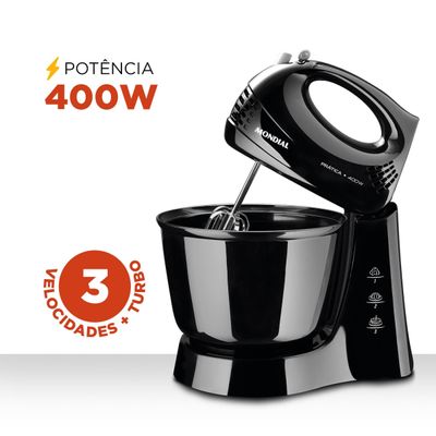 Batedeira de Mesa Mondial Pratica B44B 400W 3 Velocidades Preta 127V 127V