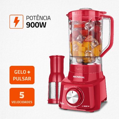 Liquidificador com Filtro 900W 2.7L Mondial Turbo L-900 FR 5 Velocidades Vermelho 127V 127V