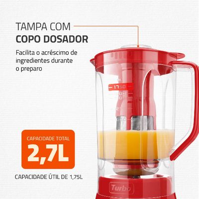 Liquidificador com Filtro 900W 2.7L Mondial Turbo L-900 FR 5 Velocidades Vermelho 127V 127V