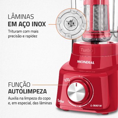 Liquidificador com Filtro 900W 2.7L Mondial Turbo L-900 FR 5 Velocidades Vermelho 127V 127V