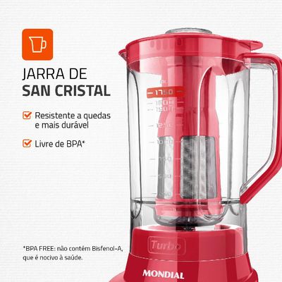 Liquidificador com Filtro 900W 2.7L Mondial Turbo L-900 FR 5 Velocidades Vermelho 127V 220V