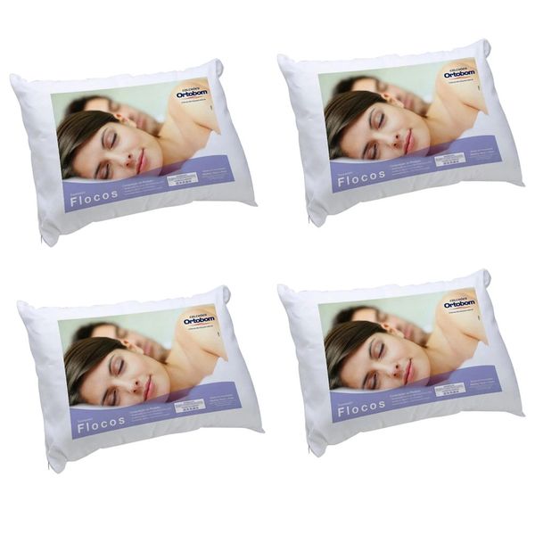 Kit 4 Travesseiros 45x65cm Ortobom Flocos Branca Kit 4 Travesseiros 45x65cm Ortobom Flocos Branca