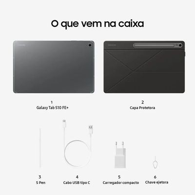 Tablet Samsung Galaxy Tab S10 FE+ 128GB WiFi - Cinza, com Caneta S Pen e Capa, RAM 8GB, Tela 13.1"