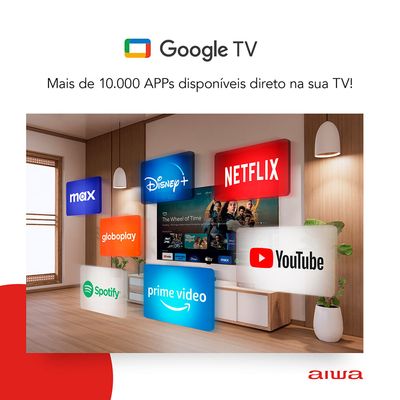 Smart TV AIWA 75” GOOGLE TV 4K Comando de voz Dolby Vision&Atmos AWS-TV-75-BL-01-A BIV