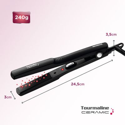 Prancha Alisadora Tourmaline Ceramic Mondial Preto 30W P-15 Bivolt