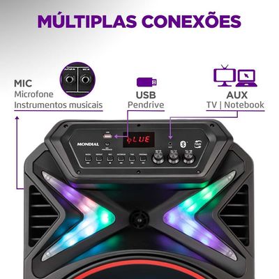 Caixa Acústica Bluetooth USB 700W Mondial CM700 Preta / Bivolt