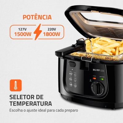 Fritadeira Elétrica Big Fry 2,5L Mondial Preto 1500W FT-07 110