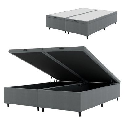 Cama Box Com Baú King 1,93m Prince Suede Cinza Cinza