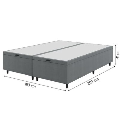 Cama Box Com Baú King 1,93m Prince Suede Cinza Cinza