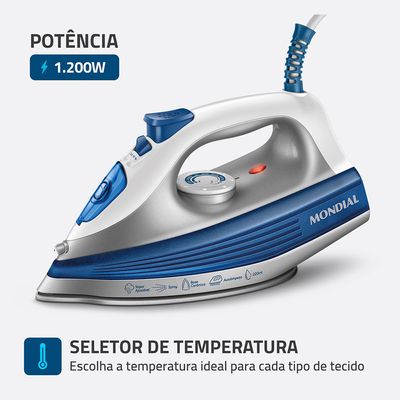 Ferro a Vapor Mondial Branco e Azul 1200W FVN-01-BL 110