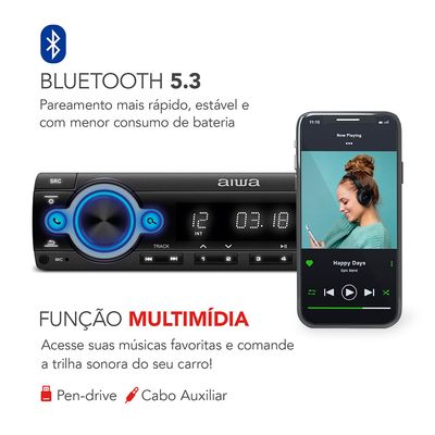 Som Automotivo Car Áudio AIWA CA-D-01 4X25W BT Mic BIVOLT