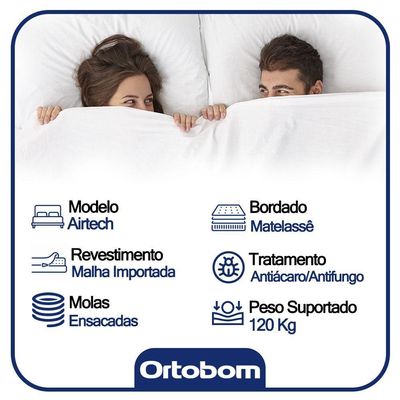 Cama Box Casal Suede + Colchão Casal Ortobom Airtech Molas Superpocket (65x138x188) bege