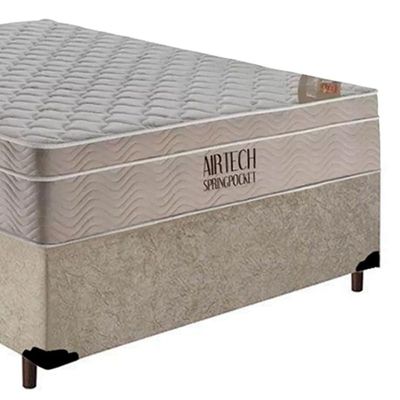 Cama Box Casal Suede + Colchão Casal Ortobom Airtech Molas Superpocket (65x138x188) bege