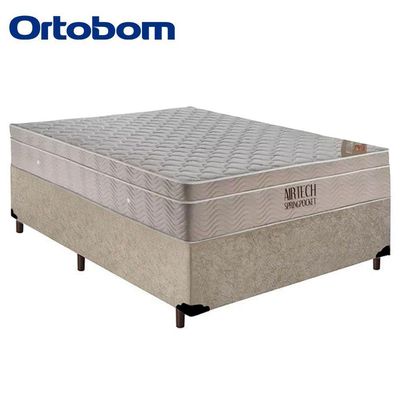 Cama Box Casal Suede + Colchão Casal Ortobom Airtech Molas Superpocket (65x138x188) bege