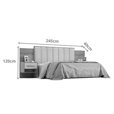 Cabeceira Para Cama De Casal Ripada Irís 140cm Estofada Com 2 Mesas De Cabeceira D Doro Cinamomo/off White/ripado
