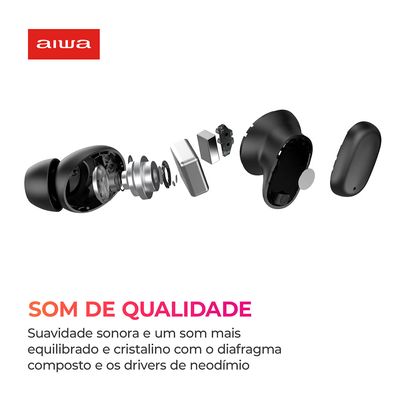 Fone de Ouvido Earbud AIWA EB-03-B Bluetooth IPX5 ANC Modo Ambiente BIV