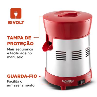 Extrator Turbo Premium Mondial Vermelho e Inox 250W E-24 Bivolt