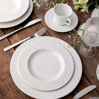 Jogo 6 Xícaras com Pires Tramontina Ingrid Porcelana Branco 185ml Chá Café Mesa Posta
