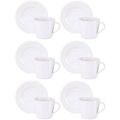 Jogo 6 Xícaras com Pires Tramontina Ingrid Porcelana Branco 185ml Chá Café Mesa Posta