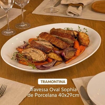 Kit 2 Travessas de Porcelana Oval 40x29cm Baixela Servir Assados Branco Tramontina Sophia