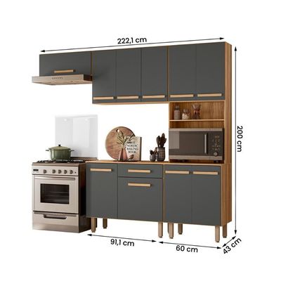 Cozinha Com Balcão Lemon Com 10 Portas E 1 Gaveta 222 Cm