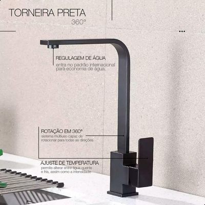 Torneira Preta 34cm P- Cuba Banheiro Lavabo Inox Misturador