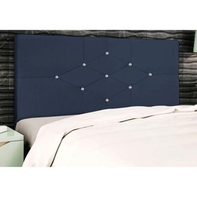 Cabeceira Solteiro 90cm Virgínia Suede Azul Marinho E Frame