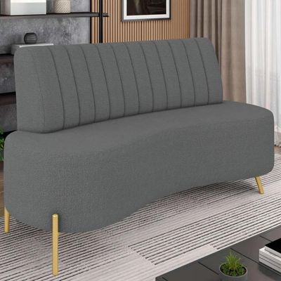 Sofá 2 Lugares 135cm Pés Aço Dourado Tamar Boucle Grafite Z08 - Mpozenato