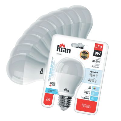 Kit 10 Lâmpadas Led 9W Kian Branca Bivolt Bivolt