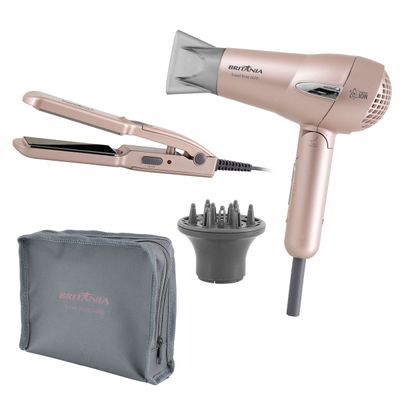 Kit Britânia Travel Rose Gold  - Secador + Prancha Bivolt