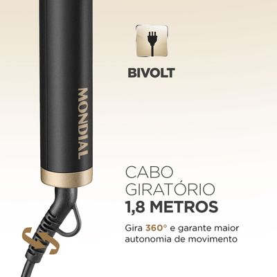 Escova Alisadora Black Gold Argan Mondial Preto e Champagne EA-06 BIV