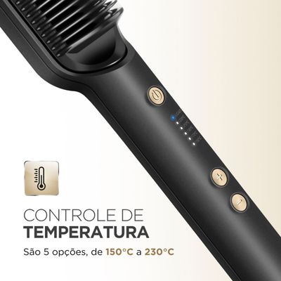 Escova Alisadora Black Gold Argan Mondial Preto e Champagne EA-06 BIV