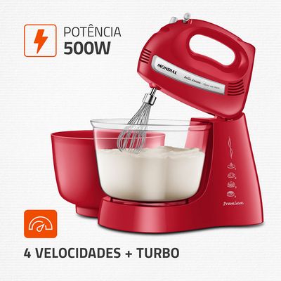 Batedeira Bella Massa Mondial Vermelha e Inox 500W B-55-R 110