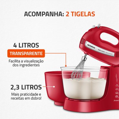 Batedeira Bella Massa Mondial Vermelha e Inox 500W B-55-R 110