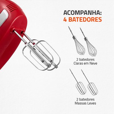 Batedeira Bella Massa Mondial Vermelha e Inox 500W B-55-R 110