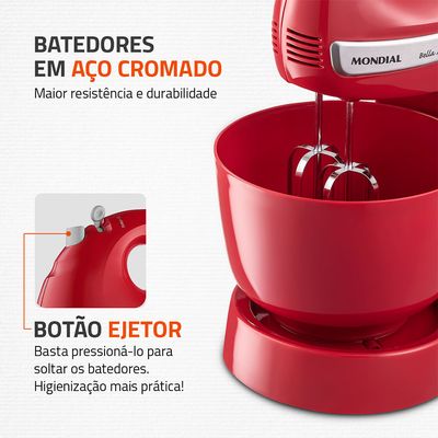 Batedeira Bella Massa Mondial Vermelha e Inox 500W B-55-R 110