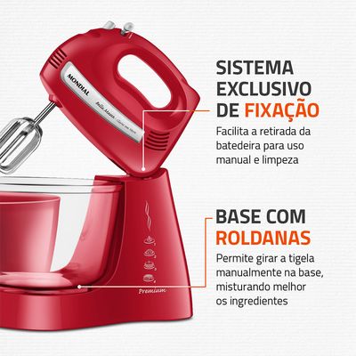 Batedeira Bella Massa Mondial Vermelha e Inox 500W B-55-R 110