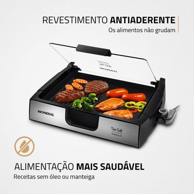Chapa Due Grill Premium Mondial Preto e Inox 1270W G-10 110