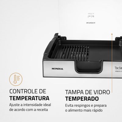 Chapa Due Grill Premium Mondial Preto e Inox 1270W G-10 110