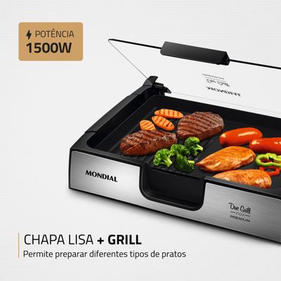 Chapa Due Grill Premium Mondial Preto e Inox 1270W G-10 110